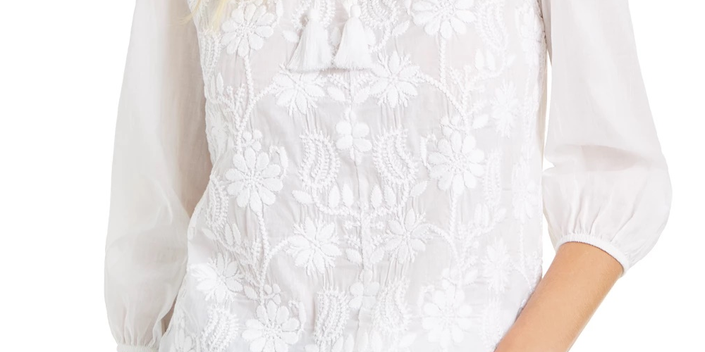 Style & Co Women's Cotton Peasant Blouse White Size Small