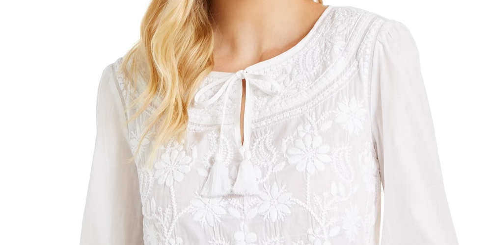 Style & Co Women's Cotton Peasant Blouse White Size Extra Large