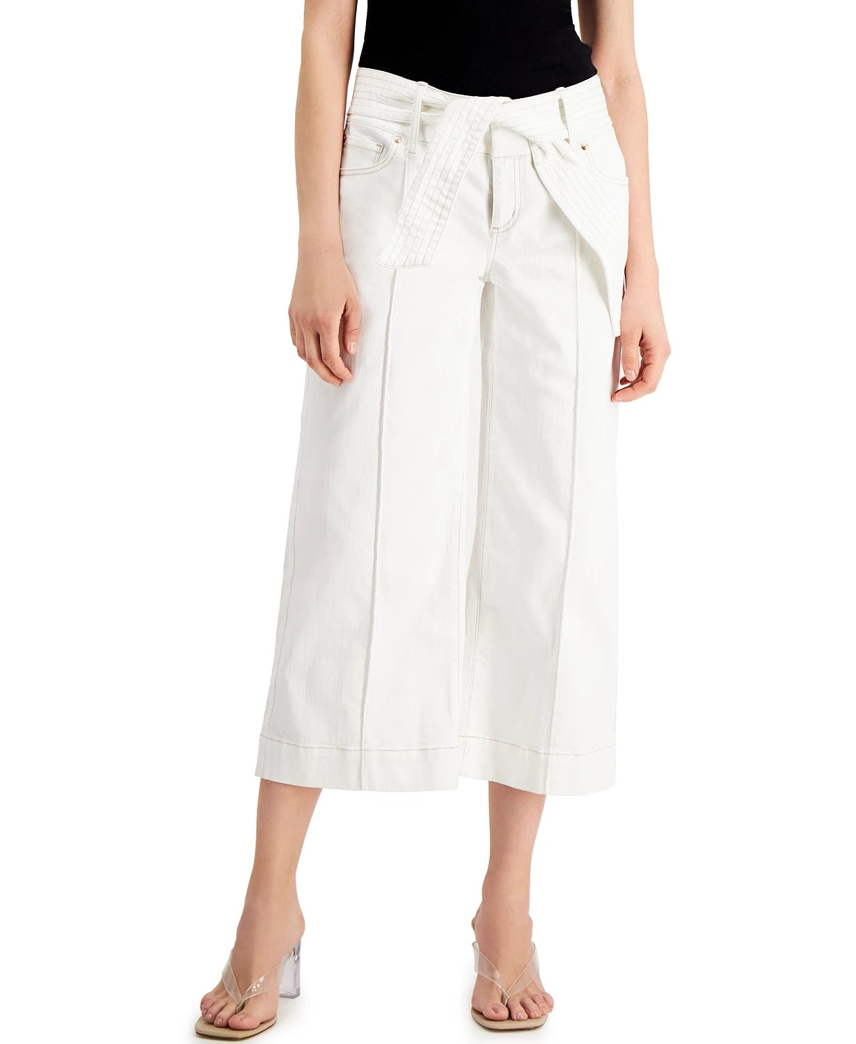 INC International Concepts Women's Tie Waist Culotte Pants White Size 8