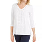 JM Collection Women's Crochet Trimmed Laced Textured Top White Size Medium