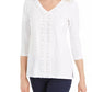 JM Collection Women's Crochet Trimmed Laced Textured Top White Size Medium