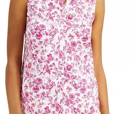 Charter Club Women's Toile-Print Sleeveless Shirt  Pink Size 16