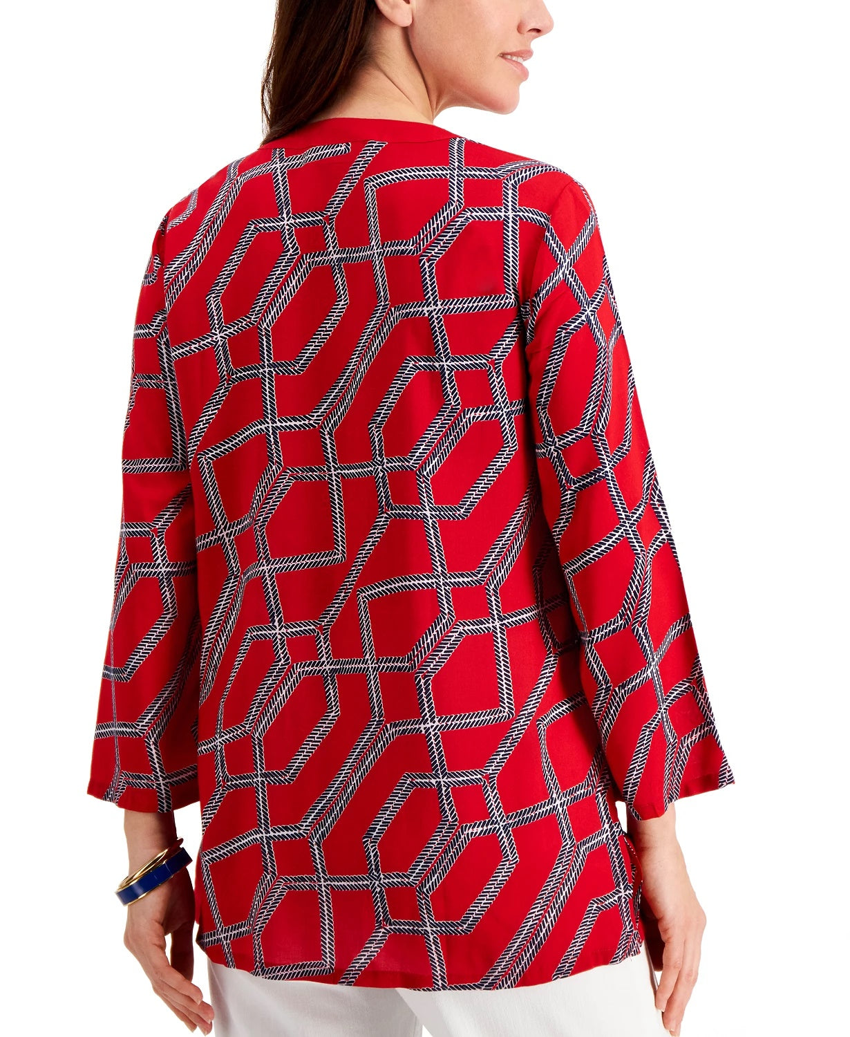 Charter Club Women's Cotton Printed Lace-Up Tunic Red Size X-Large