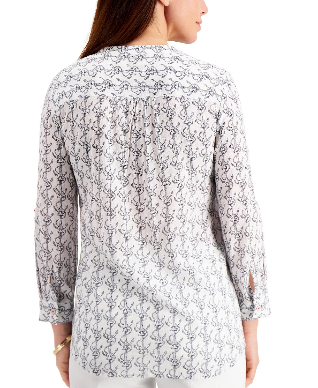 Charter Club Women's Anchor Print Shirt White Size Medium