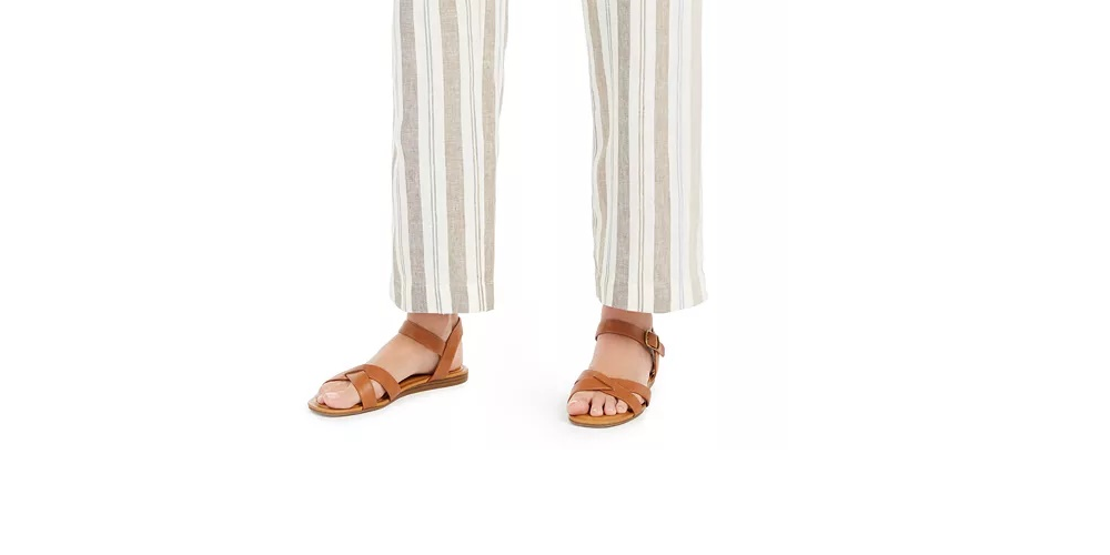 Charter Club Women's Striped Linen Pants Brown Size Large