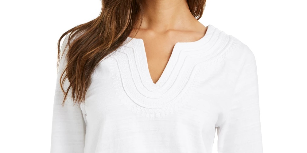 Charter Club Women's Cotton Embroidered Top White Size Large