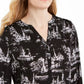 Charter Club Women's Printed Split Neck Top Black Size Medium