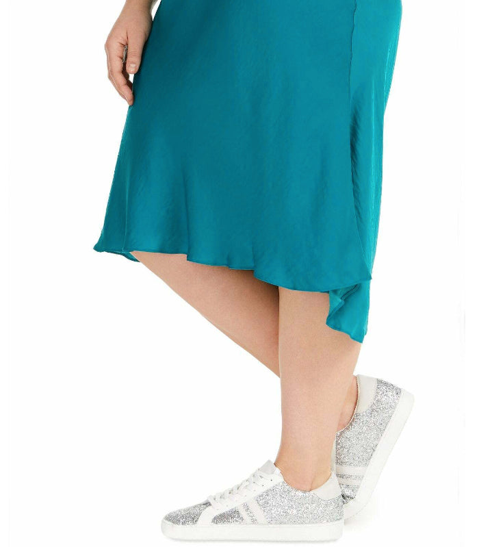 INC International Concepts Women's Plus Size Bias-Cut Midi Skirt Green Size 0X