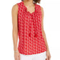 Charter Club Women's Printed Drawstring Neck Top Red Size Medium