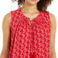 Charter Club Women's Printed Drawstring Neck Top Red Size Medium