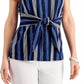Charter Club Women's Striped Tie Waist Top Blue Size X-Large