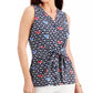 Charter Club Women's Printed Tie Front Sleeveless Top Blue Size Large