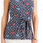Charter Club Women's Printed Tie Front Sleeveless Top Blue Size Large