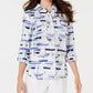 Charter Club Women's Sailboat Print Shirt White Size Large