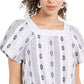 Style & Co Women's Printed Square Neck Tie Front Top White Size Medium