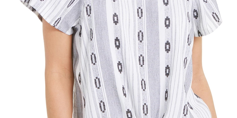 Style & Co Women's Printed Square Neck Tie Front Top White Size X-Small