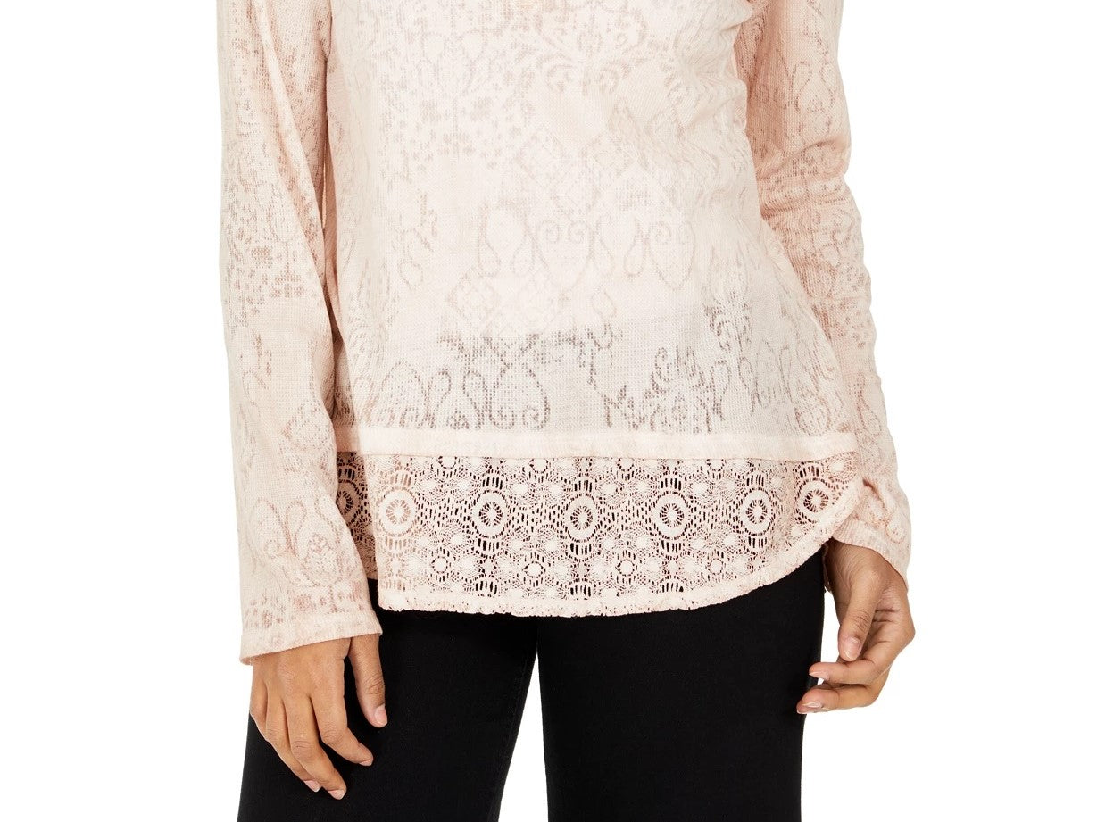 Style & Co Women's Lace Henley Top Pink Size Large