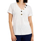 JM Collection Women's Mixed Button Top White Size Medium