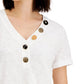 JM Collection Women's Mixed Button Top White Size Medium