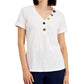 JM Collection Women's Mixed Button Top White Size Small