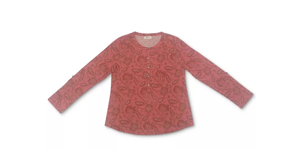 Style & Co Women's Printed Henley Shirt Red Size Large