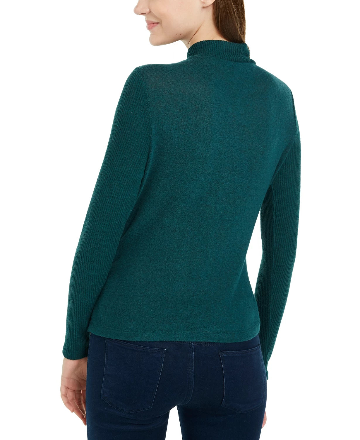 BCX Junior's Textured Side Ruched Mock Neck Sweater Green Size Large