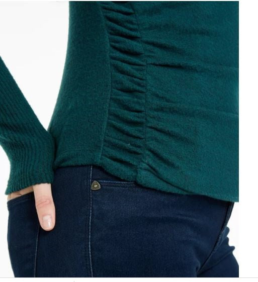 BCX Junior's Textured Side Ruched Mock Neck Sweater Green Size Large