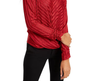 BCX Juniors' Rhinestone-Neckline Striped Top Red Size Extra Small