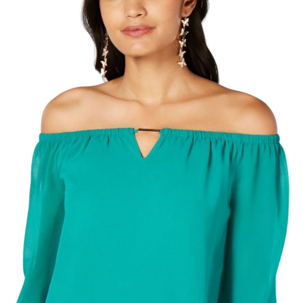 Thalia Sodi Women's Off The Shoulder Keyhole Blouse Green Size Large