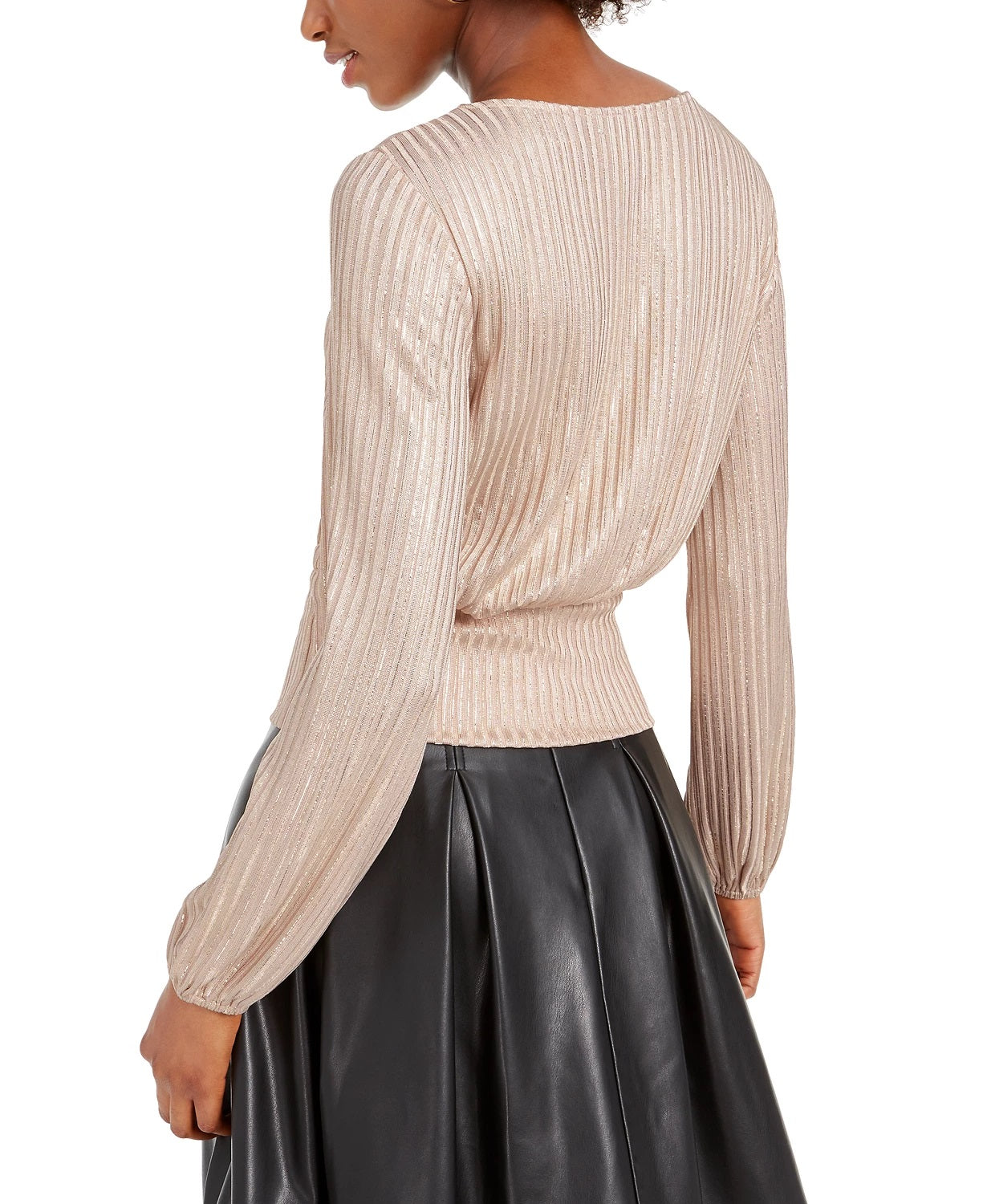 Kit & Sky Women's Metallic Ribbed Top Pink Size Medium