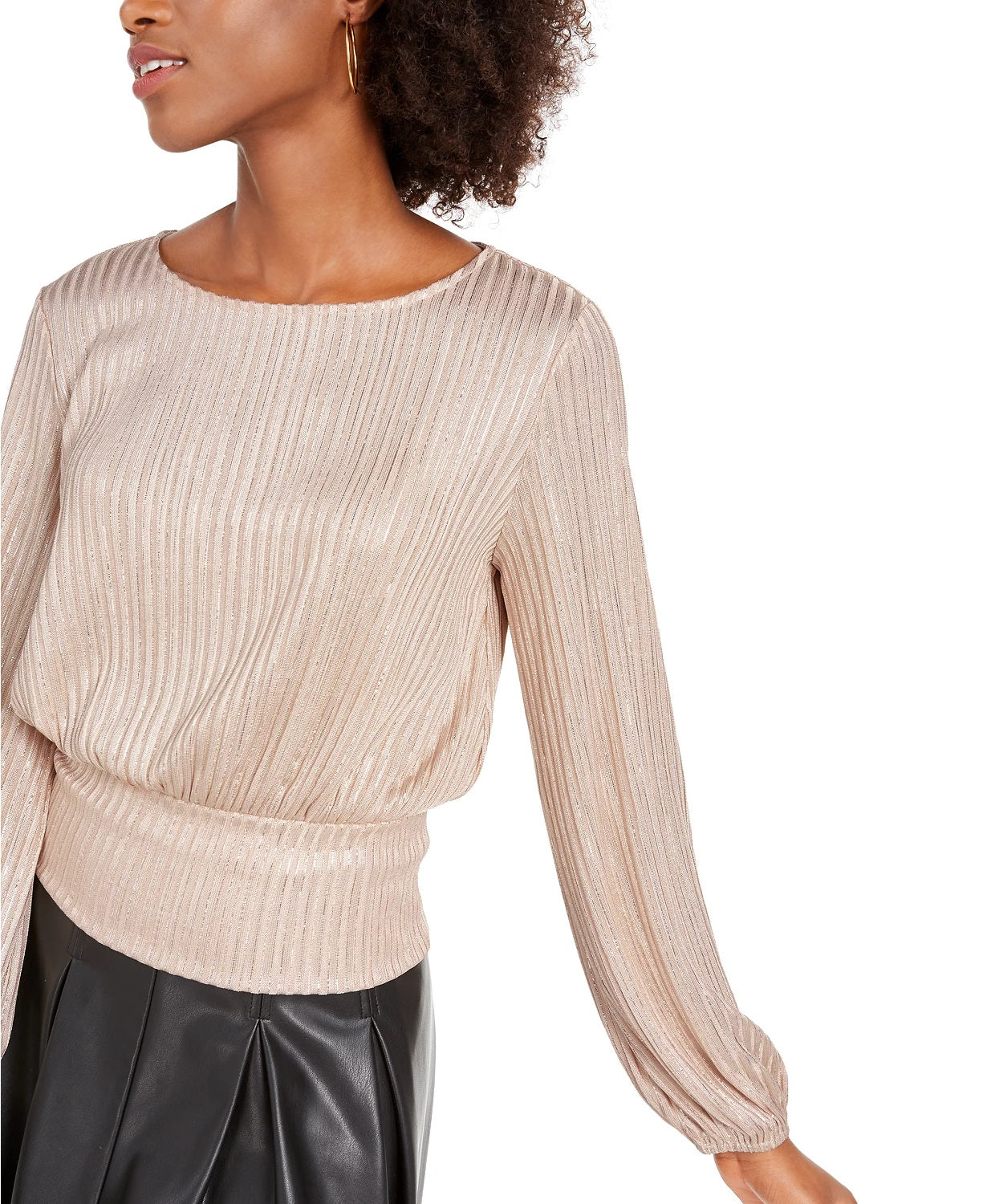 Kit & Sky Women's Metallic Ribbed Top Pink Size Medium
