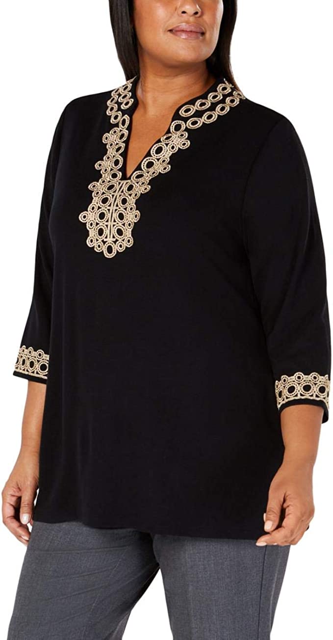 Charter Club Women's Lace-Trim Tunic Top Black Size Large