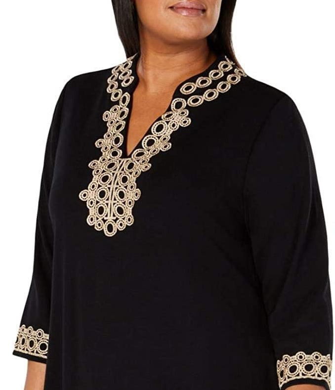 Charter Club Women's Lace-Trim Tunic Top Black Size Large