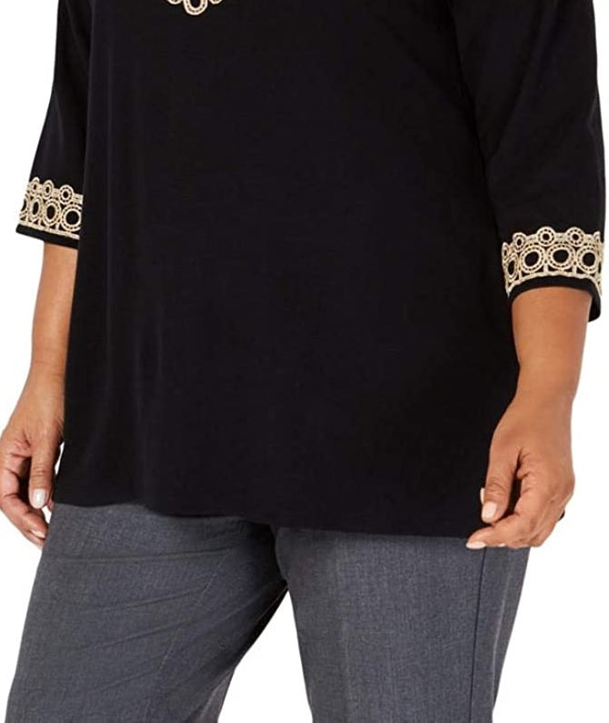 Charter Club Women's Lace-Trim Tunic Top Black Size Large