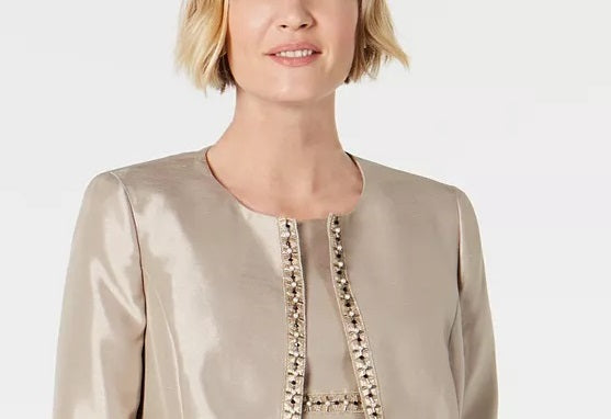 Kasper Women's Beaded Open-Front Jacket Beigekhaki Size 12