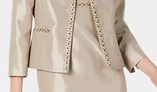 Kasper Women's Beaded Open-Front Jacket Beigekhaki Size 12