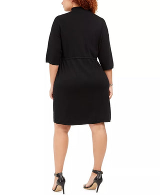 Anne Klein Women's Plus Size Mock-Neck Drawstring-Waist Dress Black Size 2X