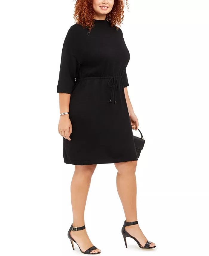 Anne Klein Women's Plus Size Mock-Neck Drawstring-Waist Dress Black Size 2X