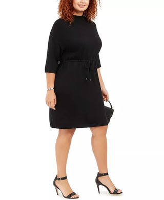 Anne Klein Women's Plus Size Mock-Neck Drawstring-Waist Dress Black Size 2X