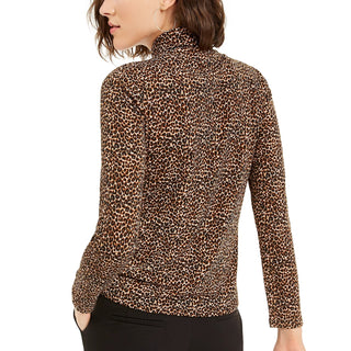 Bar III Women's Animal Print Turtleneck Top Brown Size Small