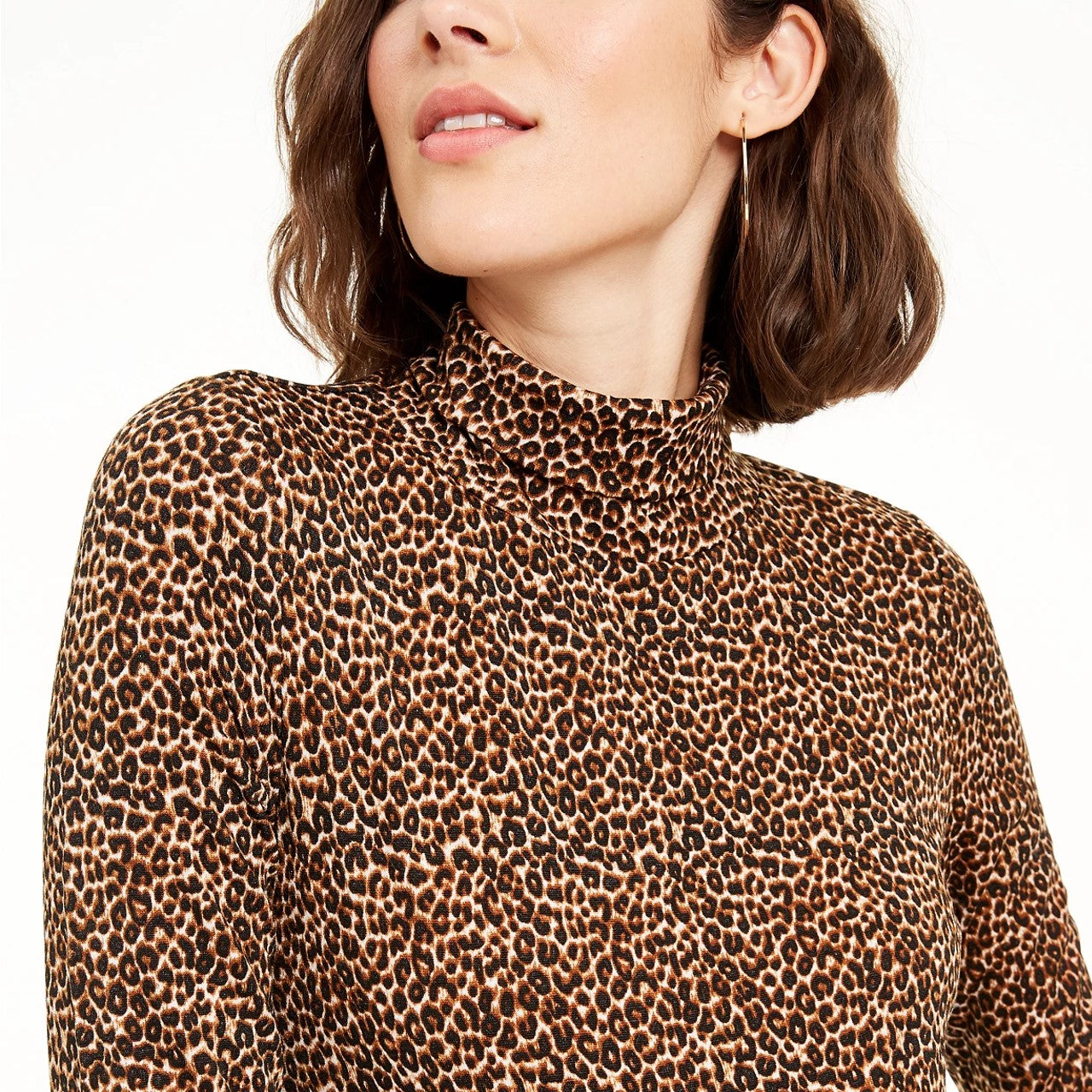 Bar III Women's Animal Print Turtleneck Top Brown Size Small