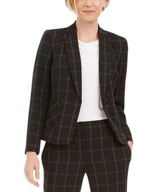 Kasper Women's Windowpane Plaid One Button Blazer Charcoal Size 8