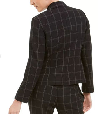 Kasper Women's Windowpane Plaid One Button Blazer Charcoal Size 8