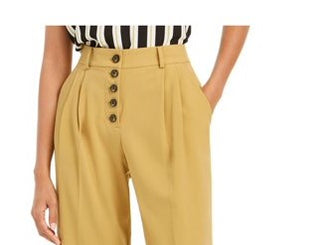 Bar III Women's Button-Front Pleated Pants Brght Yellow Size 4