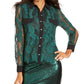 Thalia Sodi Women's Mixed Media Button Up Shirt Green Size Medium