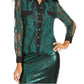 Thalia Sodi Women's Mixed Media Button Up Shirt Green Size Medium