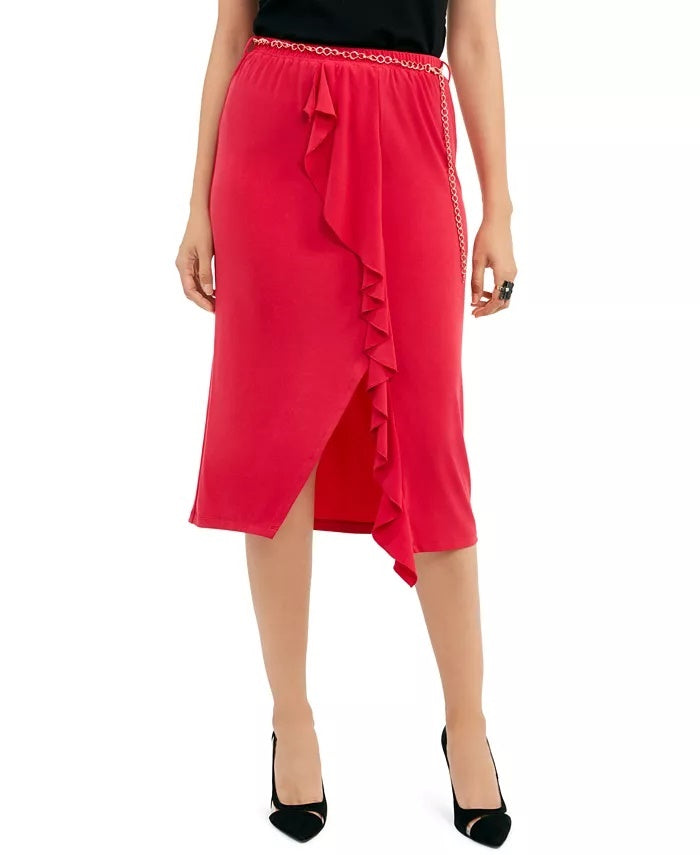 Thalia Sodi Women's Solid Ruffle-Trim Skirt Med Pink Size Large