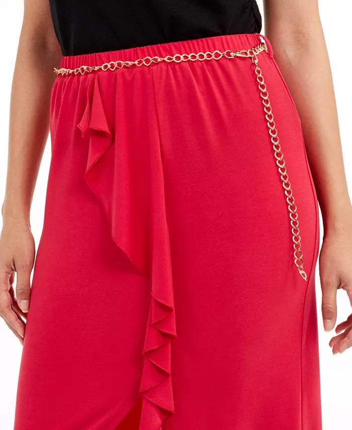 Thalia Sodi Women's Solid Ruffle-Trim Skirt Med Pink Size Large