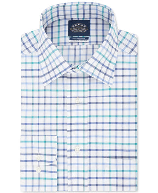 Eagle Men's Classic/Regular-Fit Non-Iron Flex Collar Check Dress Shirt Blue Size 16.5X32-33