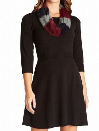 BCX Juniors' Striped Scarf & Sweater Dress Black Size Medium